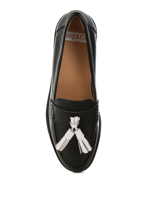 Women Yelena Genuine Leather Mock Stitch Tassel Loafers Zarnesh