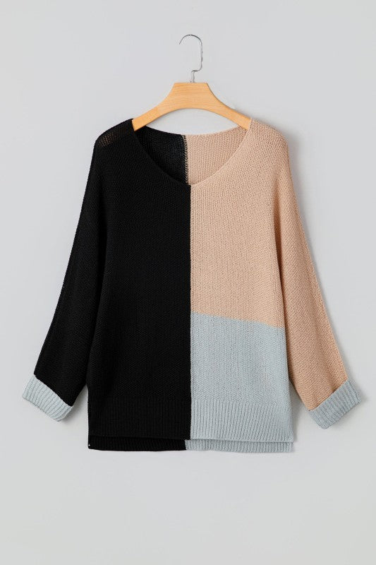 Women’s ColorBlock Knit Pullover V-Neck Sweater | Zarnesh