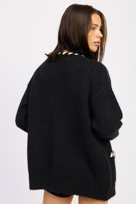 Women’s Contrast Trim Buttons Cardigan | Zarnesh