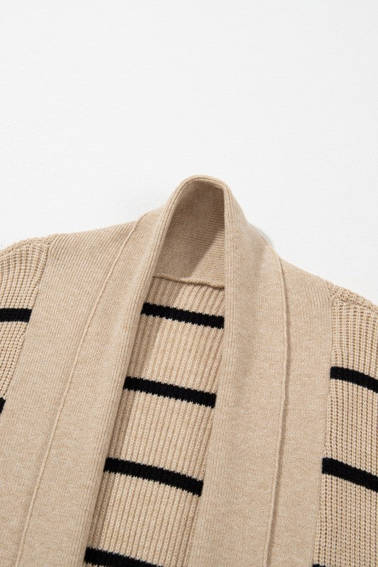 Women’s Stripe Shawl Neck Pocketed Open Cardigan | Zarnesh