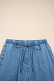 Denim Ruffled Hem Wide Leg Chambray Pants | Zarnesh