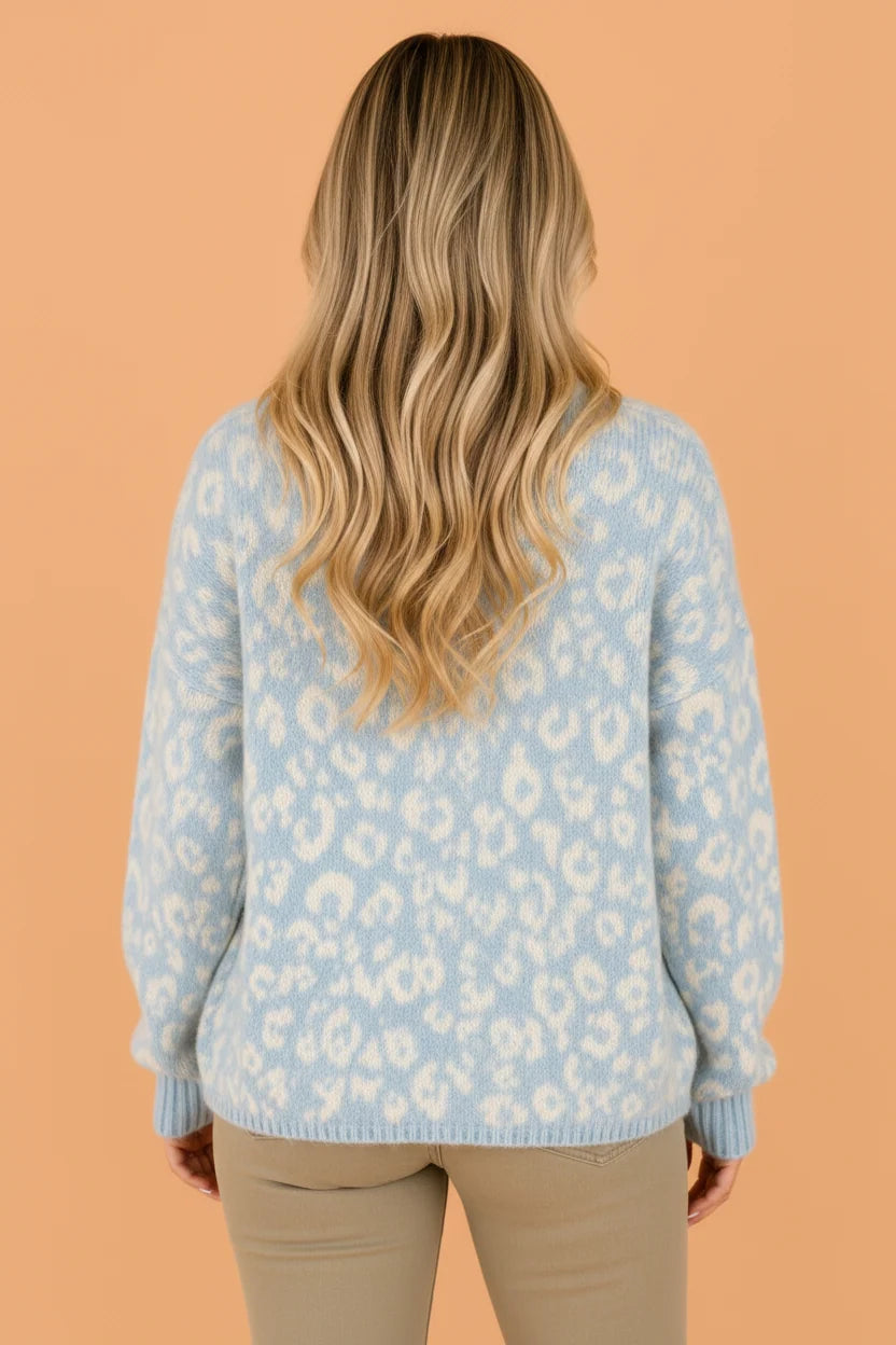 Leopard V Neck Open Front Loose Knit Cardigan | Zarnesh