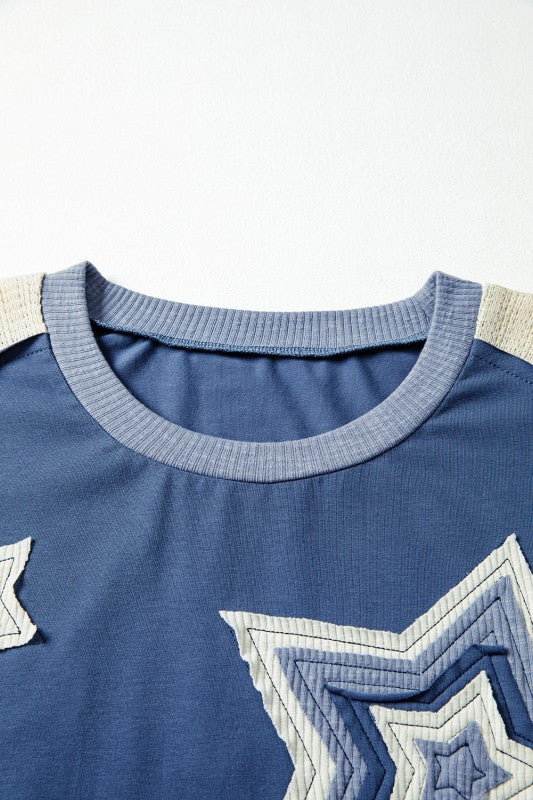 Women’s Casual Star Patch Colorblock Long Sleeve Top | Zarnesh