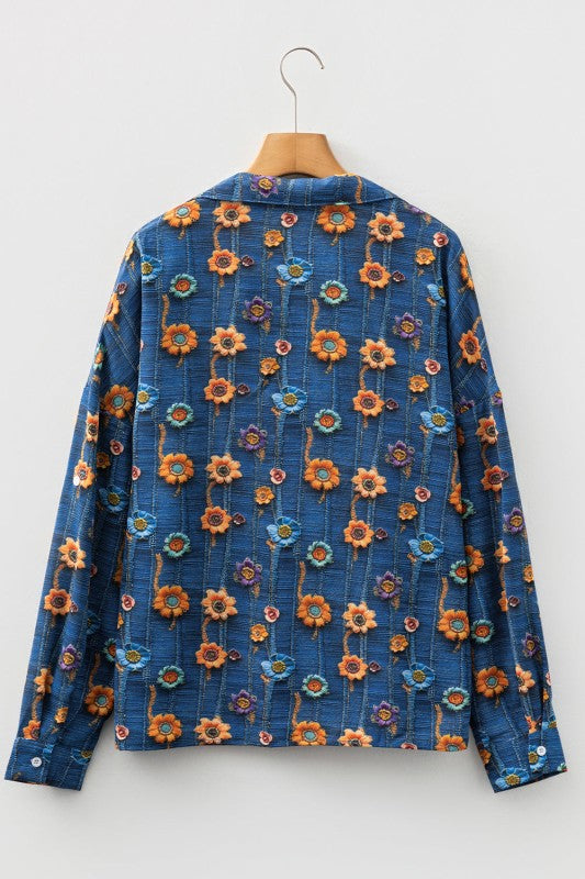 Women’s Floral Patchwork Collar V-Neck Long Sleeve Blouse | Zarnesh