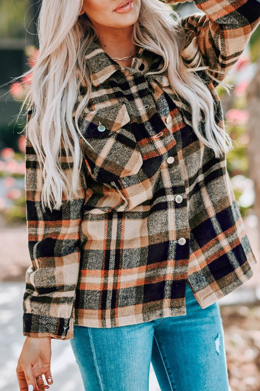Women’s Plaid Pocketed Button Front Shacket | Zarnesh