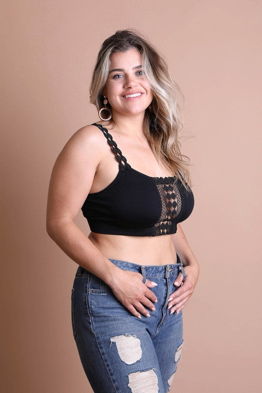 Women Plus Boho Eye Lace Applique Bralette Removeable Bra Pads Zarnesh