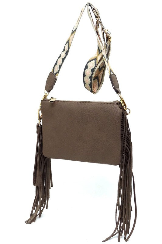 Women Aztec Guitar Strap Fringe Clutch Crossbody Bag Zarnesh