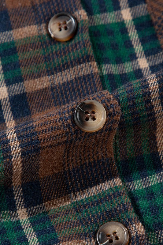 Women’s Plaid Button-Up Shacket with Chest Pockets | Zarnesh