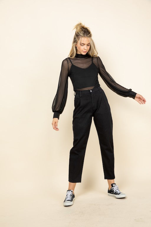 Women Comfortable Mesh Bubble Long Sleeve Mock Neck Top Zarnesh