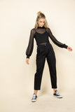 Women Comfortable Mesh Bubble Long Sleeve Mock Neck Top Zarnesh