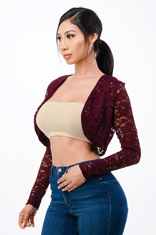 Women’s Evening Lace Long Sleeve Cropped Bolero | Zarnesh