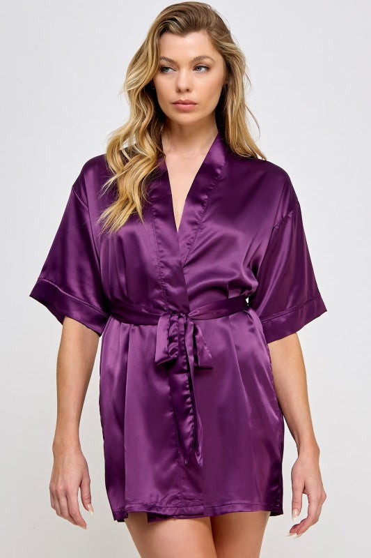 Women’s Getting Ready Satin Kimono Robe with Belt | Zarnesh