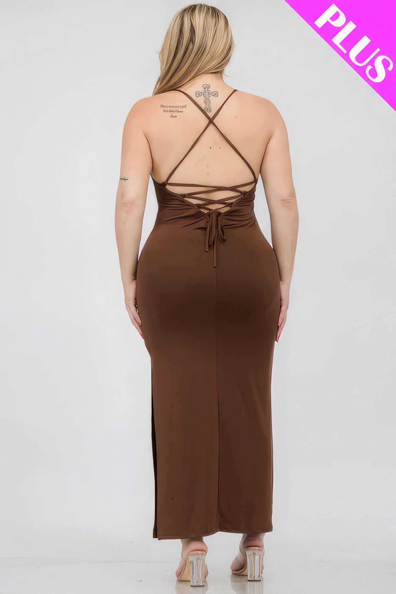 Women's Plus Size Crisscross Back Split Thigh Maxi Dress | Zarnesh