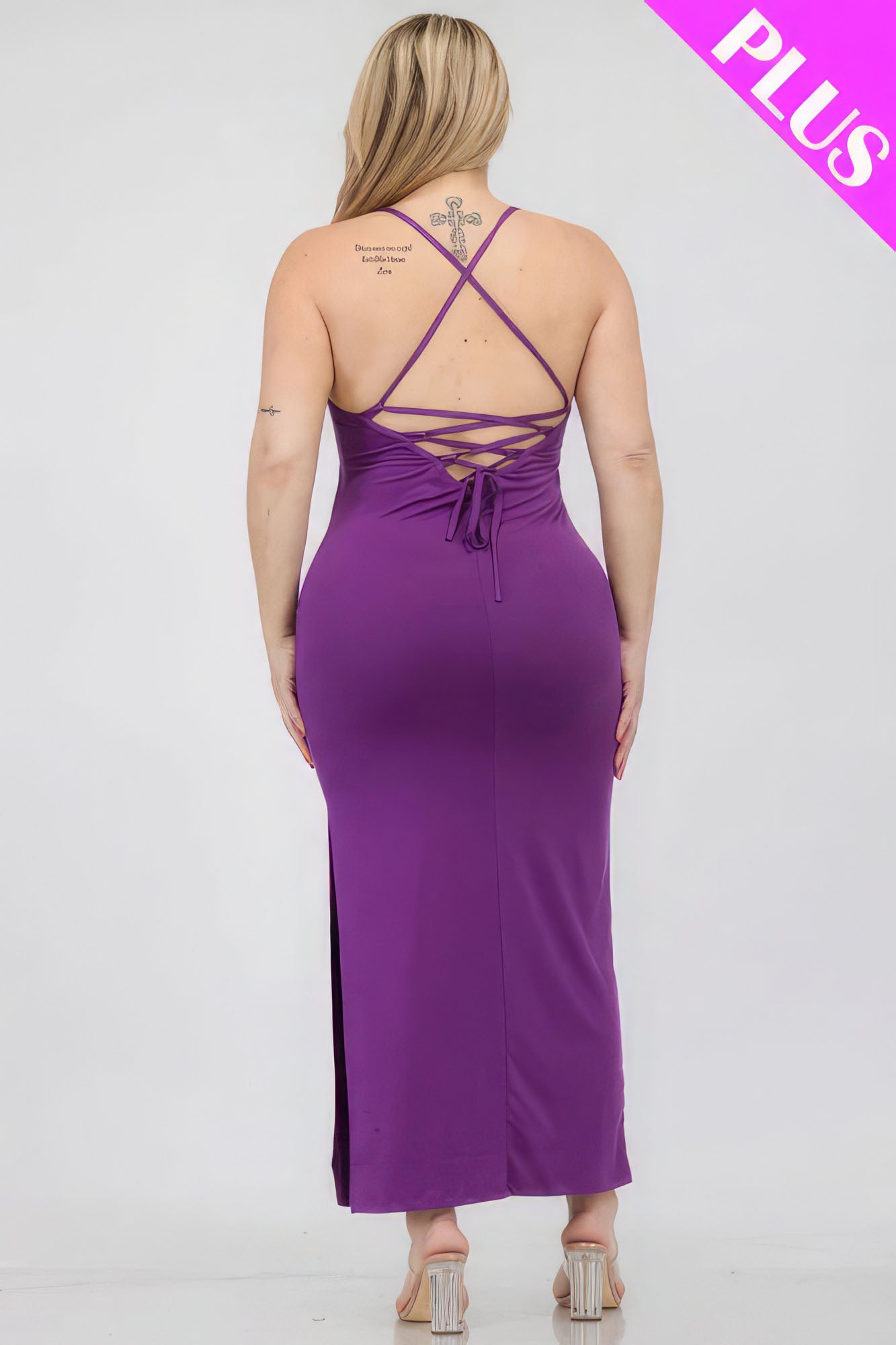 Women's Plus Size Crisscross Back Split Thigh Maxi Dress | Zarnesh