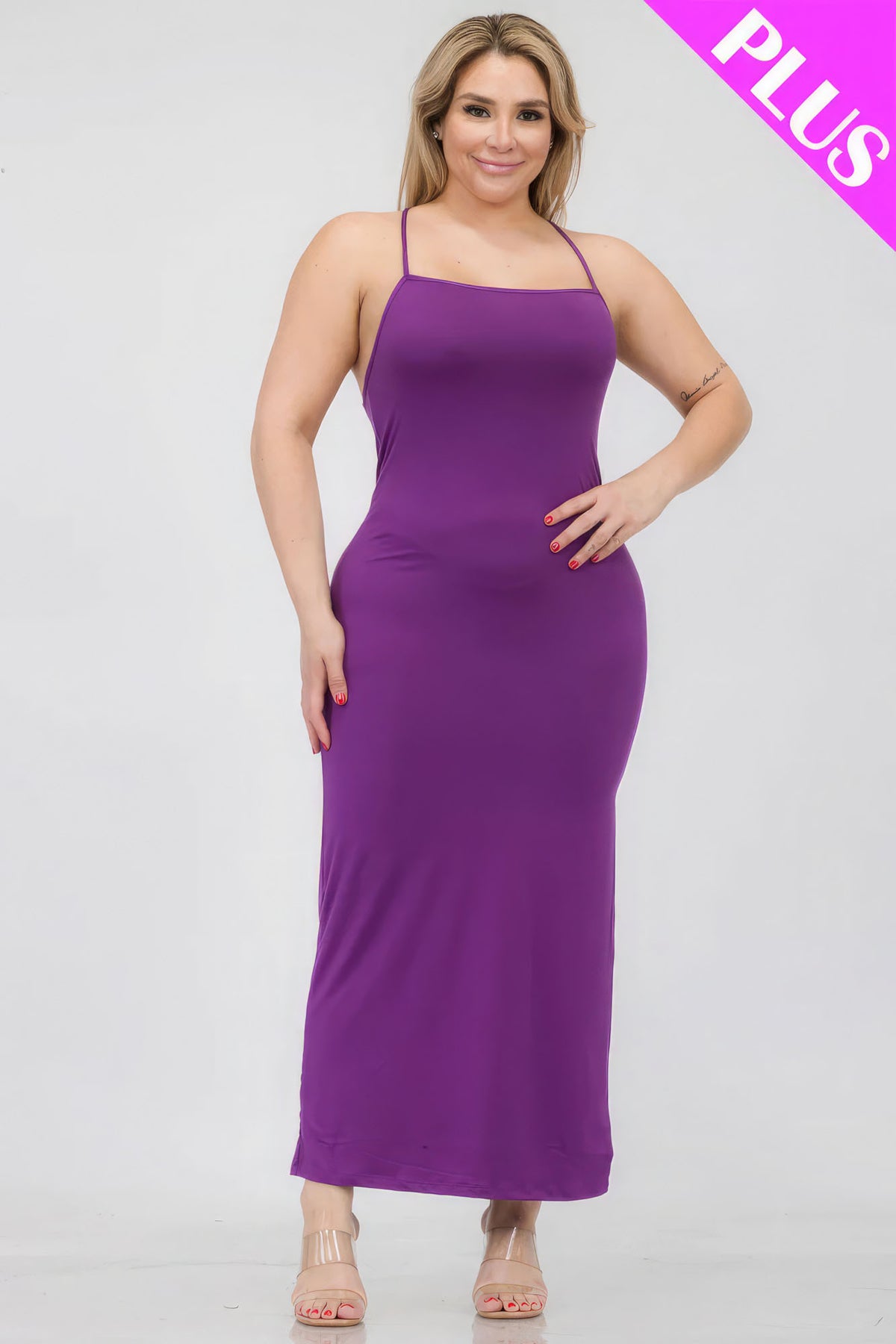 Women's Plus Size Crisscross Back Split Thigh Maxi Dress | Zarnesh