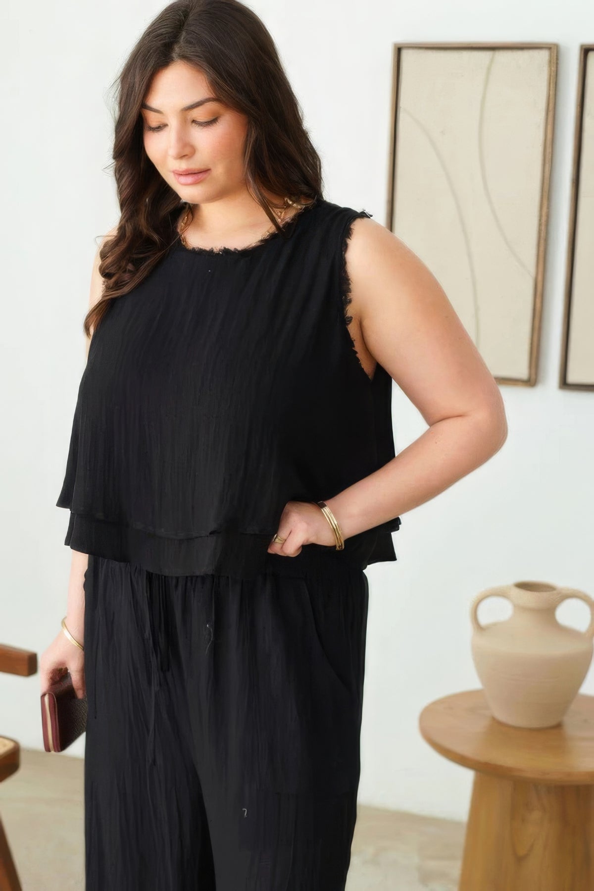 Women Plus Size Boho Sleeveless Frayed Hem Top | Zarnesh