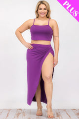 Women Plus Size Crop Cami & Split Thigh Maxi Skirt Set - Purple | Zarnesh