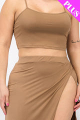 Women Plus Size Crop Cami & Split Thigh Maxi Skirt Set - Mocha | Zarnesh