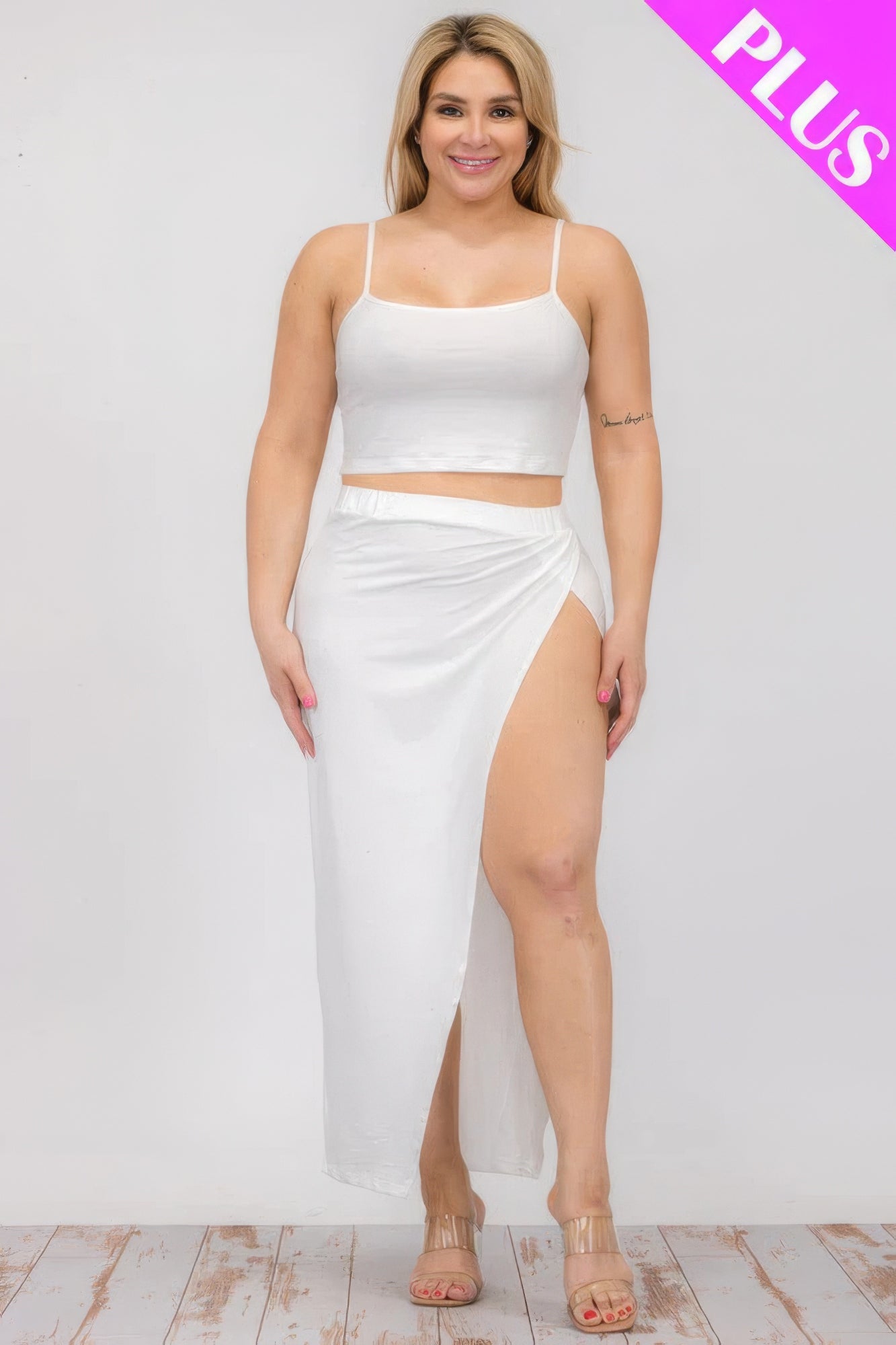 Women Plus Size Crop Cami & Split Thigh Maxi Skirt Set | Zarnesh