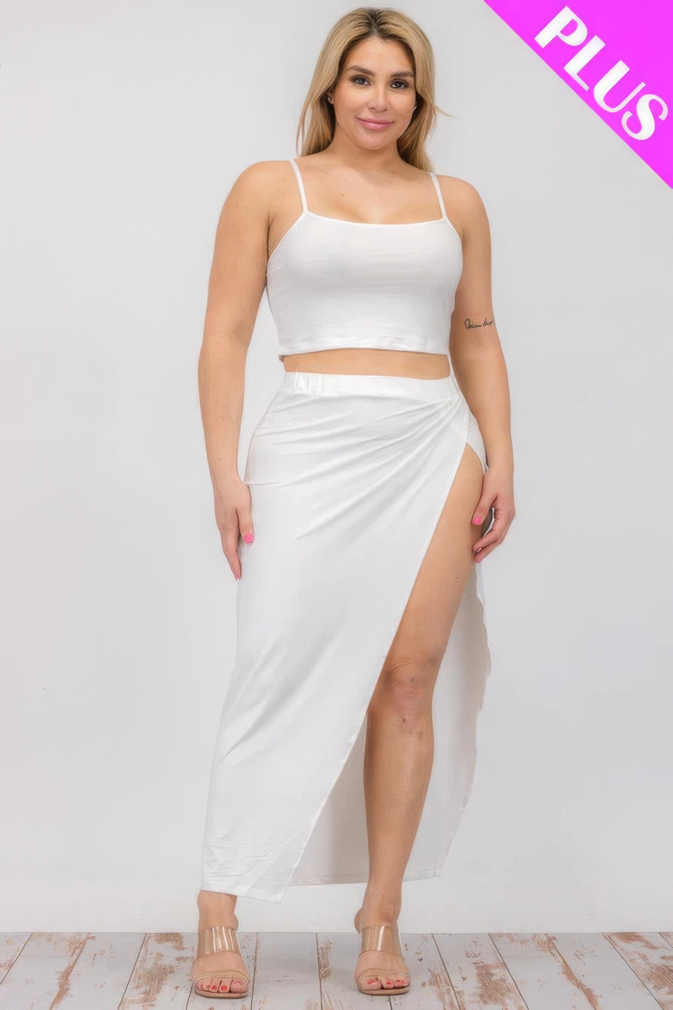 Women Plus Size Crop Cami & Split Thigh Maxi Skirt Set | Zarnesh