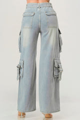 Women Belted Denim Cargo Jeans zarnesh.com