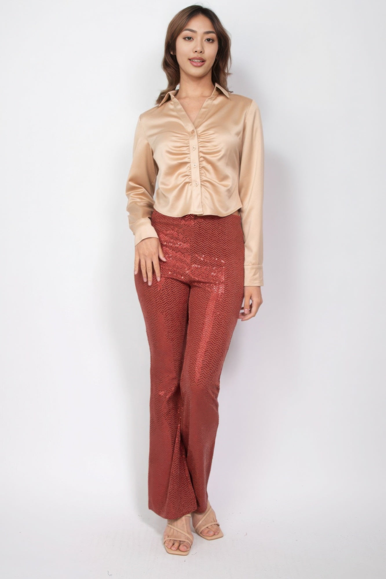 Women's Sequined Fit & Flare Midrise Pants | Zarnesh