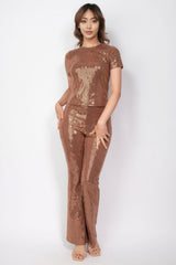 Women's Sequined Fit & Flare Midrise Pants | Zarnesh