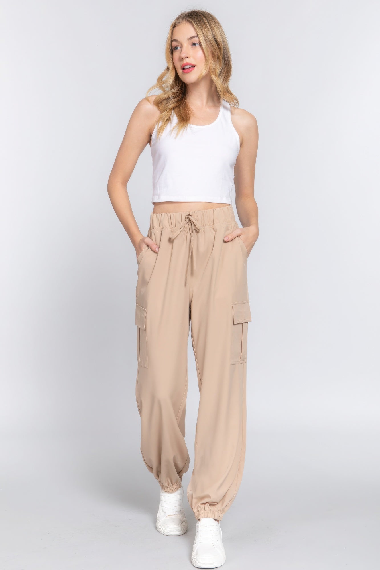 Women Lightweight Stretch Woven Cargo Jogger Pants Zarnesh.com