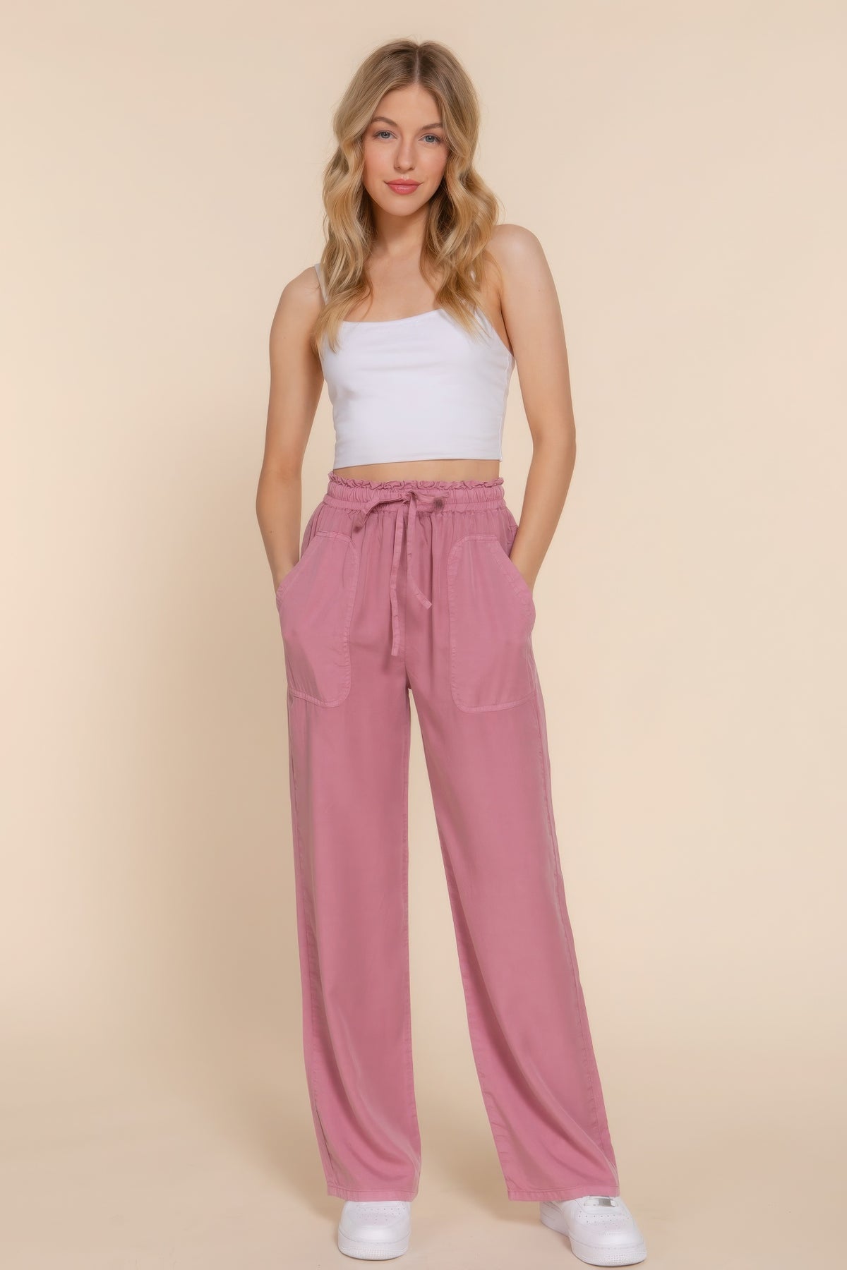 Women Elastic Waist Tencel Long Pants | Zarnesh