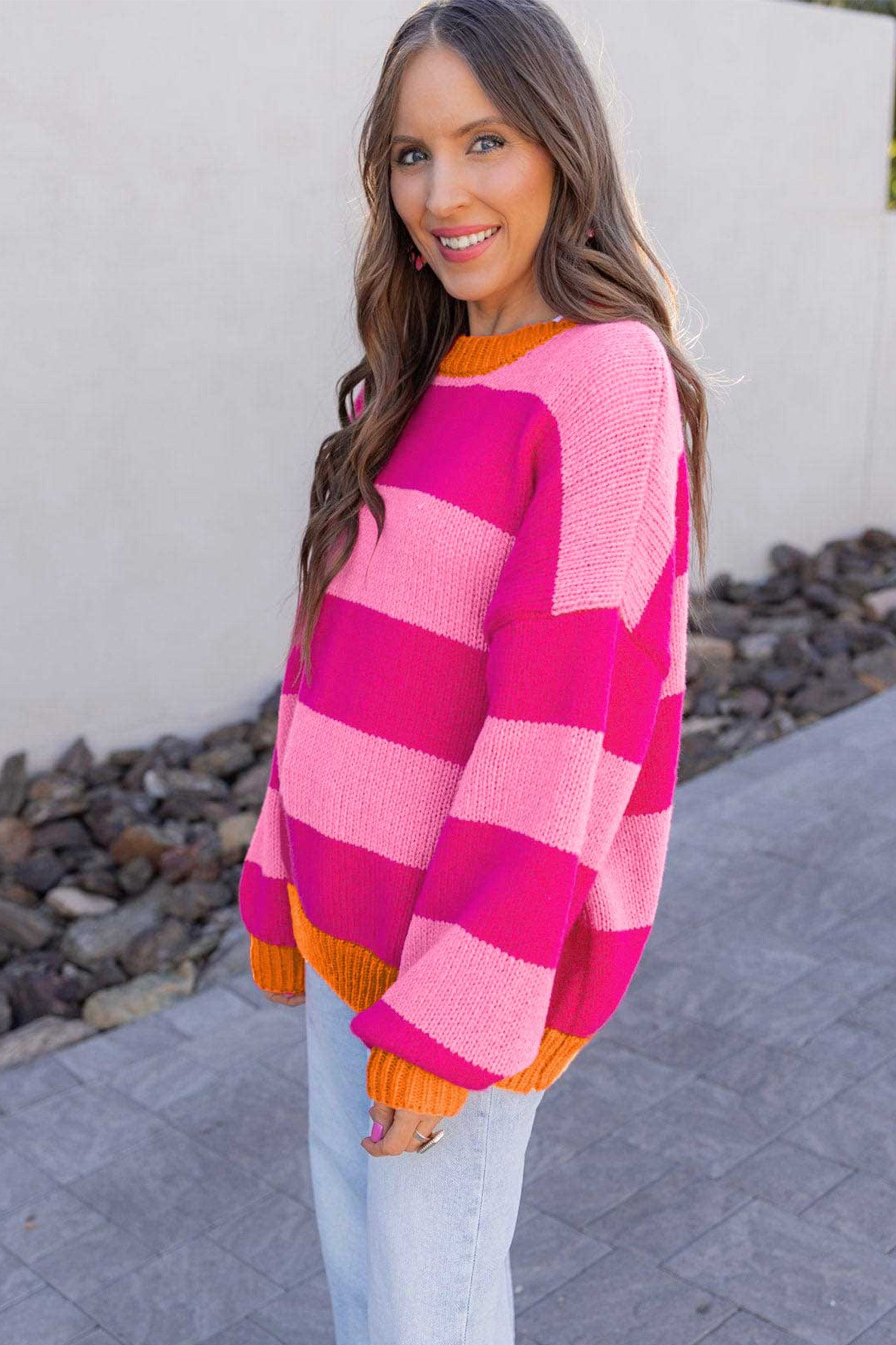 Stripe Colorblock Drop Shoulder Knit Sweater | Zarnesh