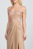 Women Off Shoulder Sleeveless Zipper Glittery Jacquard Gown Zarnesh