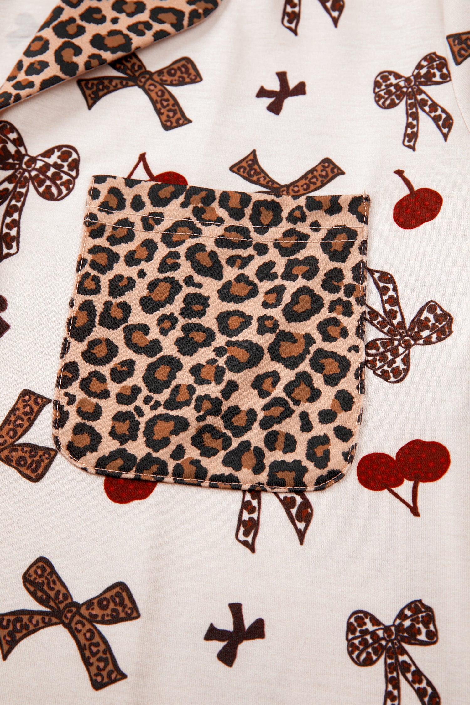 Cherry Bow Leopard Trim Short Sleeve Pajama Set | Zarnesh