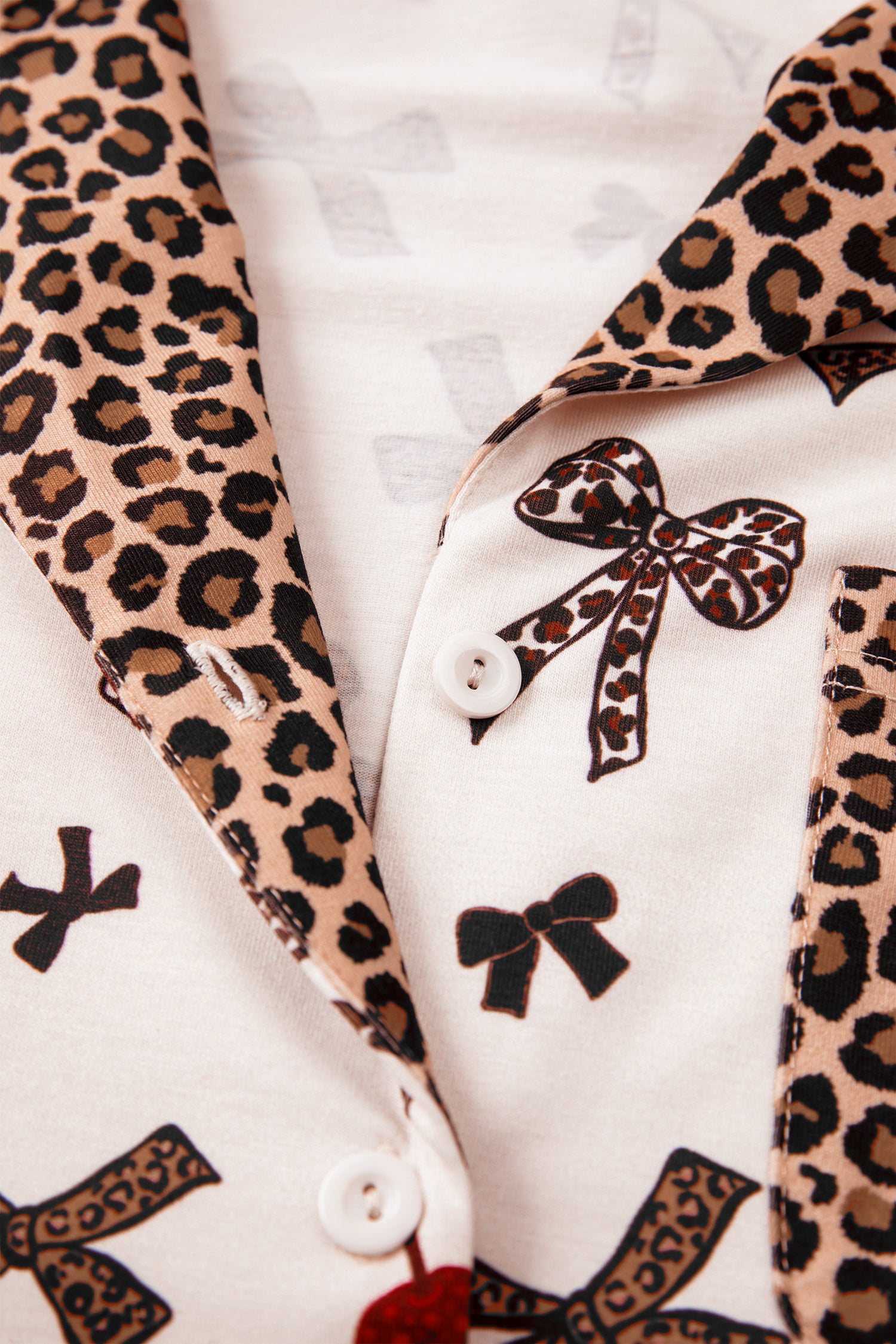 Cherry Bow Leopard Trim Short Sleeve Pajama Set | Zarnesh