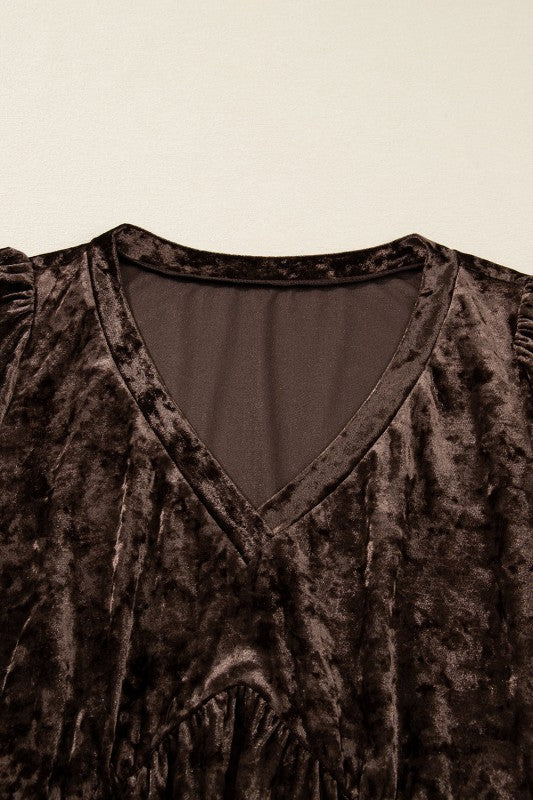 Women’s Plus Size Crushed Velvet Puff Sleeve Babydoll Mini Dress | Zarnesh