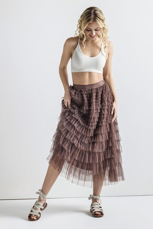 Women’s Plus Tiered Layered Ruffle A-Line Tulle Maxi Skirt | Zarnesh
