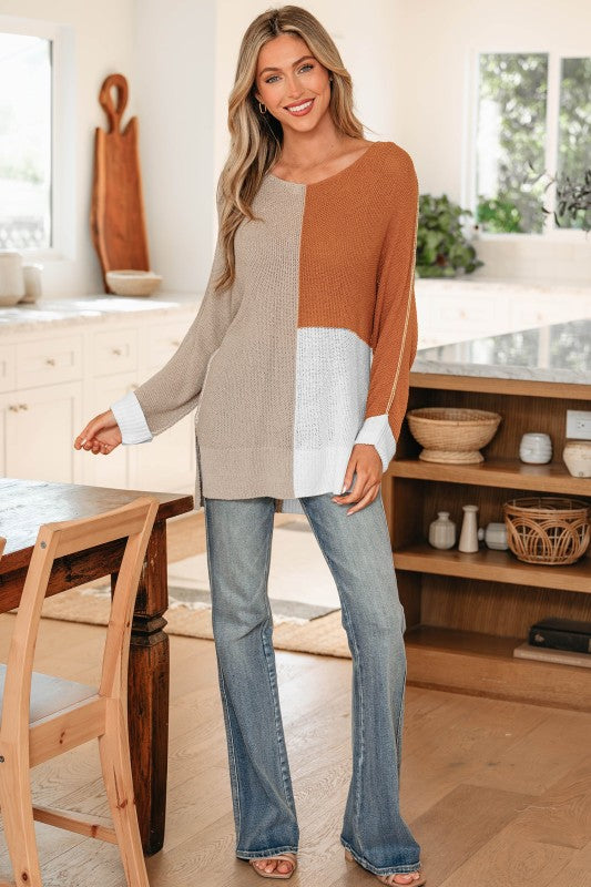 Women’s ColorBlock Knit Pullover V-Neck Sweater | Zarnesh