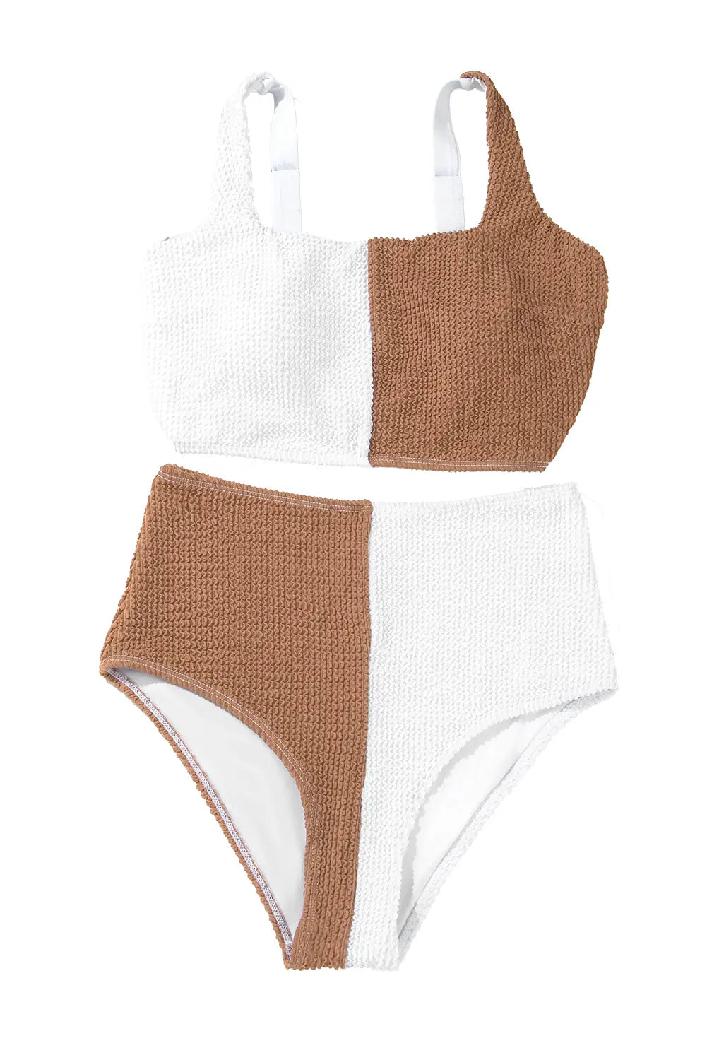 Brown and white swimsuit on a white background