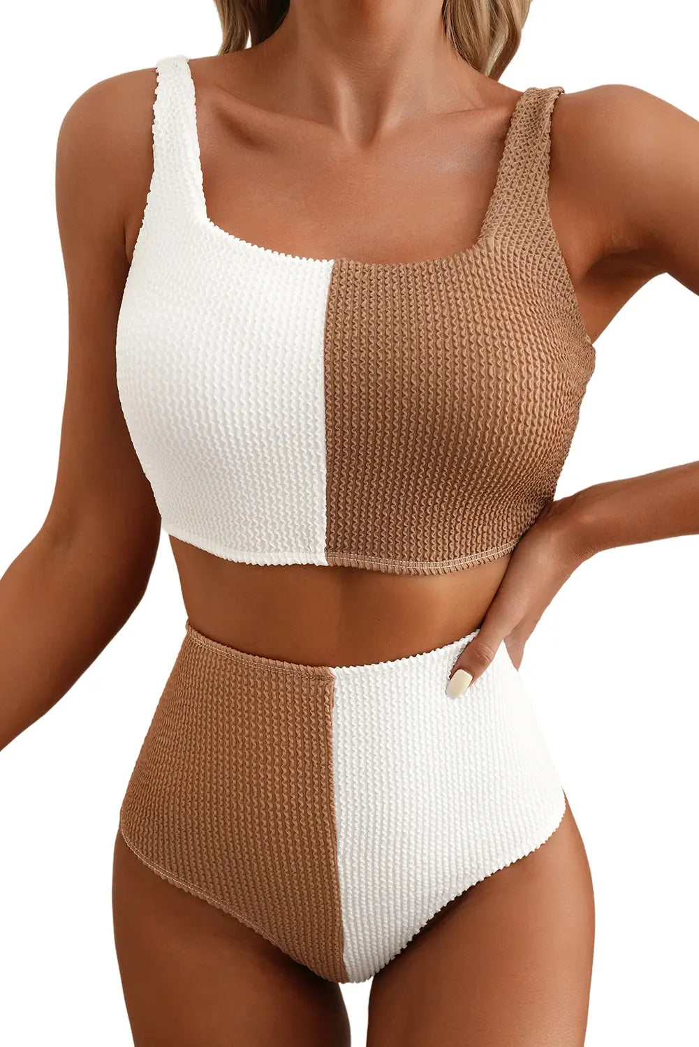 Colorblock Corded Crop Top High Waist Bikini Set | Zarnesh