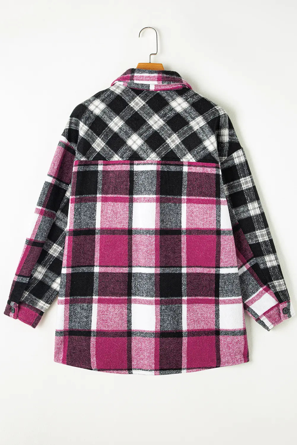 Plaid shirt with pink and black pattern on a white background