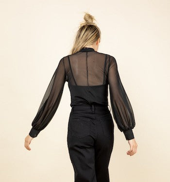 Women Comfortable Mesh Bubble Long Sleeve Mock Neck Top Zarnesh