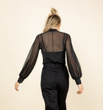 Women Comfortable Mesh Bubble Long Sleeve Mock Neck Top Zarnesh