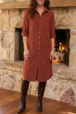 Corduroy Button Front Midi Dress with Pocket | Zarnesh