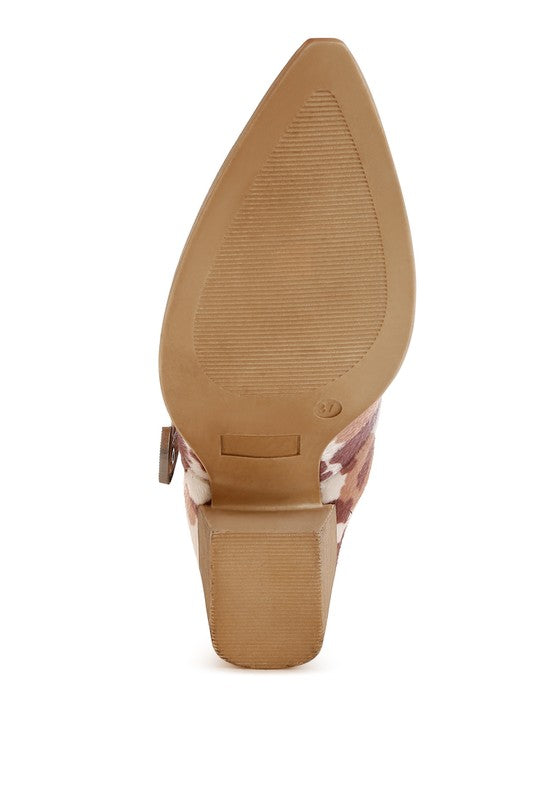 Women Nometa Cow Print Faux Suede Buckle Mules | Zarnesh