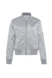 Light gray quilted bomber jacket on a white background