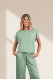 Cuffed Short Sleeve Tee Drawstring Pants Set | Zarnesh