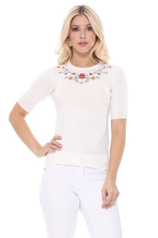 Women’s Daisy Flower Embroidered Knit Pullover Sweater | Zarnesh