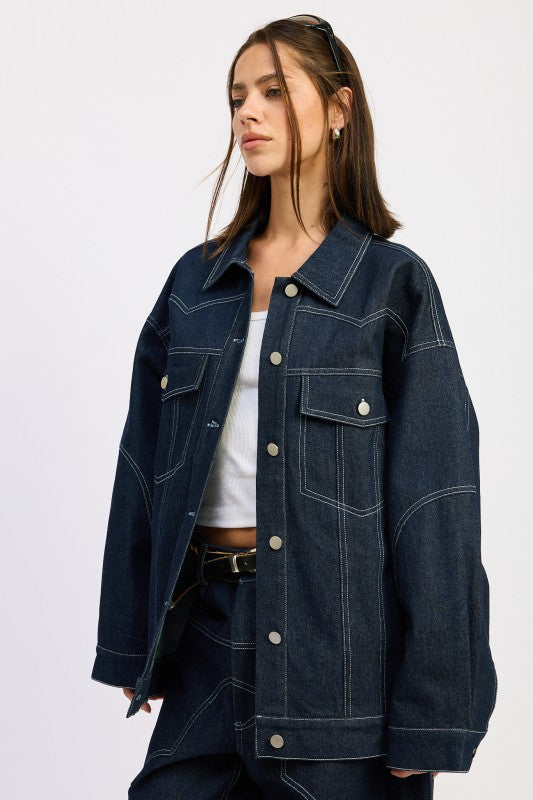Women’s Oversized Denim Button Detail Jacket | Zarnesh