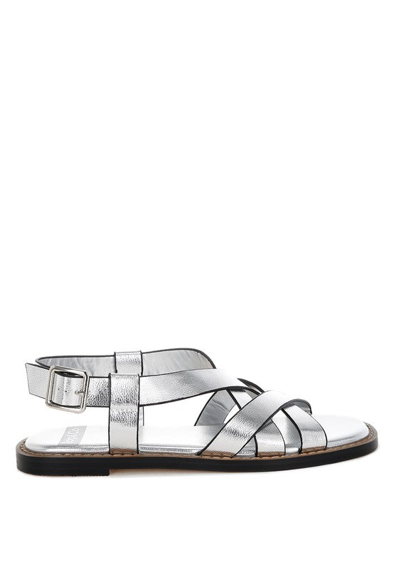 Women Doata Metallic Genuine Leather Cushioned Buckled Flats Zarnesh