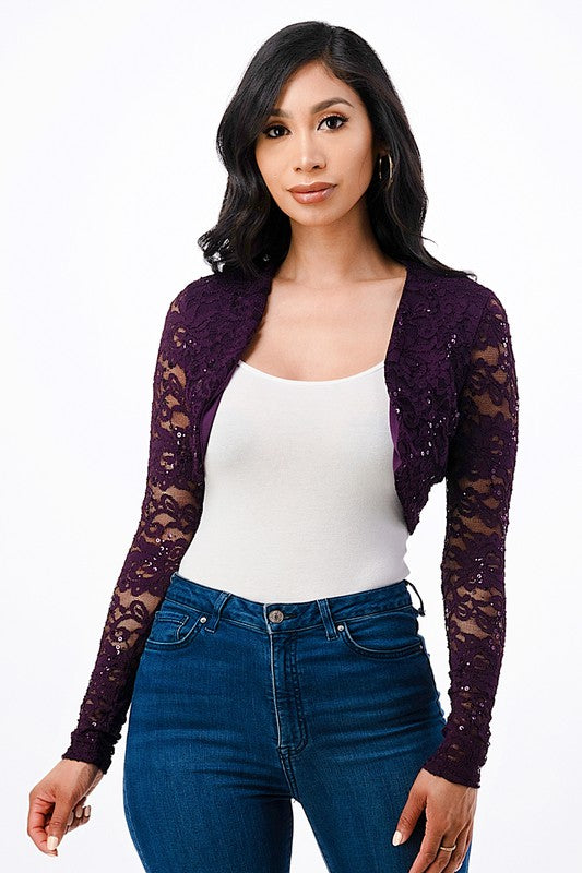 Women’s Evening Lace Long Sleeve Cropped Bolero | Zarnesh