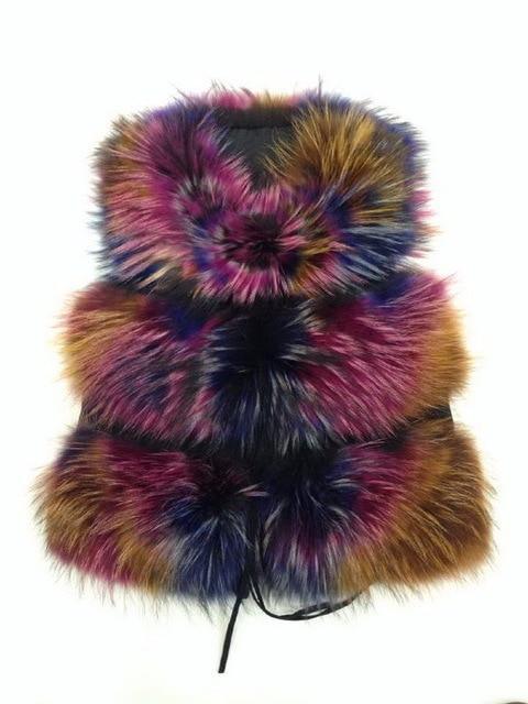 Multicolored fur hat on a white background
